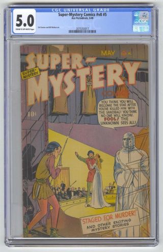- Mystery Comics V8 5 Cgc 5.  0 Vintage Ace Periodicals Horror Golden Age 10c