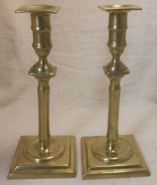 Great Pair 18th Or Early 19th C Antique 10 1/2 " Brass Candlesticks Fluted Stems
