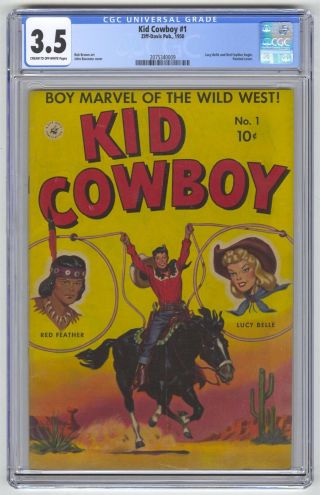 Kid Cowboy 1 Cgc 3.  5 Vintage Ziff - Davis Buscema Art Lucy Belle Red Feather App
