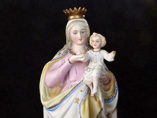 Vintage Hand Painted Bisque Porcelain Madonna & Child Figurine 12.  5 T