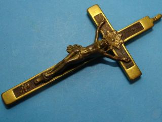 Antique Pectoral French Priest Crucifix // Worned // Copper // Wood