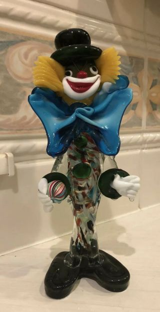Murano Art Glass Clown With Ball 11” Tall Vintage