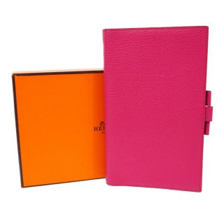 Auth Hermes Logos Agenda Notebook Cover Pink Chevre Coromandel Vintage Rk13497c
