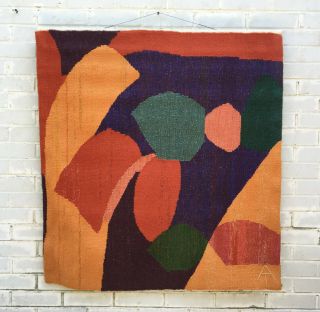 Vintage Mid Century Modern Abstract Multi - Color Textile Fiber Art Wall Hanging