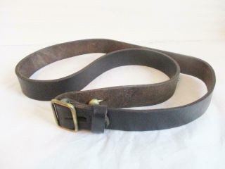 Vintage German Military Narrow Leather Belt With Brass Stud