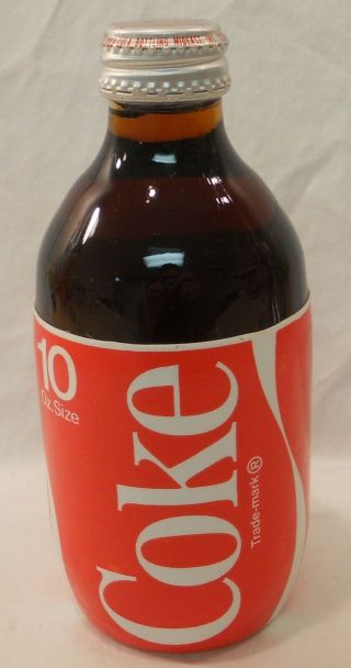 Never Opened Coke Coca - Cola 10 Oz Glass Bottle Styrofoam Label Aluminum Cap