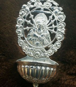Vintage Sterling Silver Holy Water Font Our Lady Of Seven Sorrows
