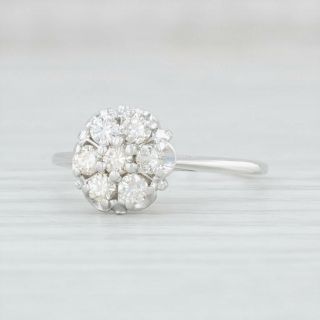 . 45ctw Diamond Cluster Ring - 14k White Gold Size 7 1/2 Vintage Flower Halo