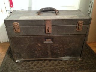 Vintage Kennedy Metal Machinists Tool Box Leather Handle