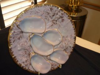 Porcelain Turkey Oyster Plate/dish Pink With Floral Design Heavy Gold Rim