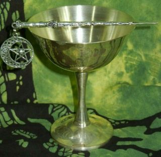 Wicca Altar Silver Plate 4 1/2 " Jolem Portugal Goblet Wand Pentacle