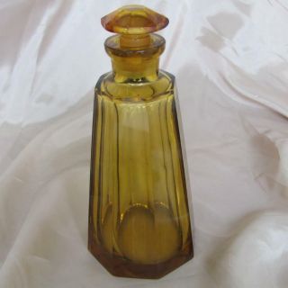 19c.  Antique Amber Color Crystal Glass Liqueur Alcohol Decanter W/stopper