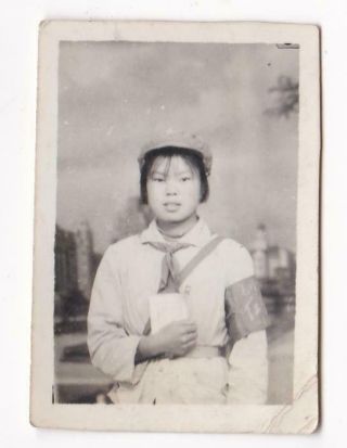 Cute Red Guards Girl Photo Armband Red Scarf Book 1968 China Cultural Revolution