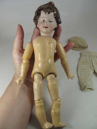 10 1/2 Inch Character Bisque Head Doll With Orig.  Early Jointed Composition Body