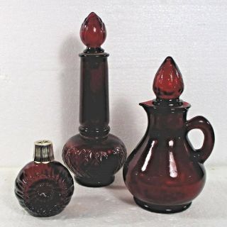 3 Avon Ruby Red Empty Glass Botlles; Perfume & Bath Foam ᵐ J2