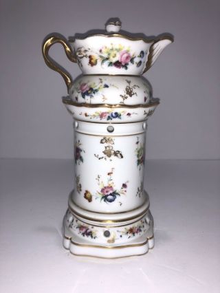 Antique Veilleuse Tisaniere Teapot - White Floral Design