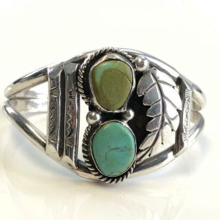 Vintage Navajo Old Pawn Native American Sterling Silver Turquoise Cuff Bracelet