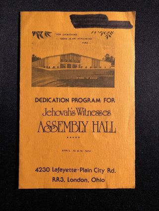 Watchtower Assembly Hall Dedication Program London,  Ohio 1974