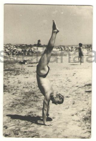 1950 Beach Gym Sport Handsome Young Man Muscular Guy Nude Male Gay Vintage Photo