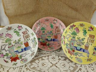 Set Of 3 Colorful Vintage Hand Painted In Macau China For Hotel Adolphus Bowls