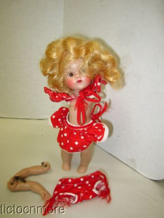 Vintage Vogue Ginny Doll Blonde Brown Eyes W/ Tagged Outfit Polkia Dot Beach Set