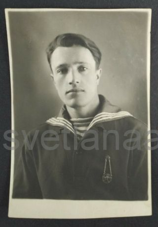 1940 Young Sailor Ivan Handsome Man Guy Boy Military Badge Soviet Vintage Photo