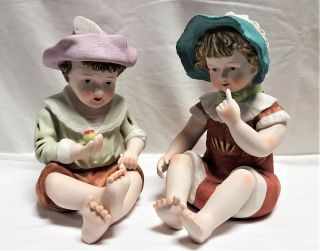 Vintage Large Piano Babies Boy & Girl Bisque Porcelain Figurines 12 In Ct