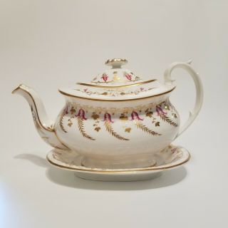 Grainger Worcester 19th Century Antique Teapot With Stand London Shape C1840s