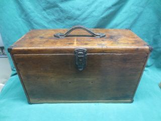 Vintage Oak Wooden Machinist Tool Box Chest Circa 1900s