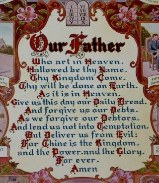 Antique 9x11 Lithograph The Lords Prayer Our Father/ Ten Commandments 1925 L@@K 2