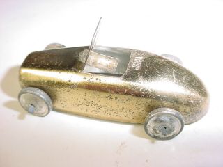 Vintage Gold Tin Penny Toy Miniature Race Car Auto