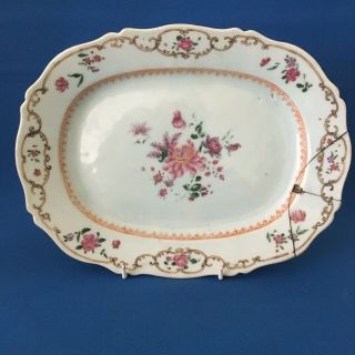 Antique Early Chinese Export Porcelain Platter Famille Rose - At Fault