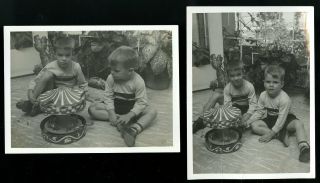 Vintage Photos Brothers Play With Wind Up Circus Carnival Carousel Toy 1950 