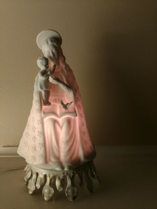 Vintage Religious Madonna & Child Statue Lamp Night Light Underwriters Lab 9.  5 "