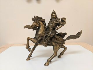Bronze Antique Statue Of Chinese Hero Guan Gong Guan Yu Riding Horse
