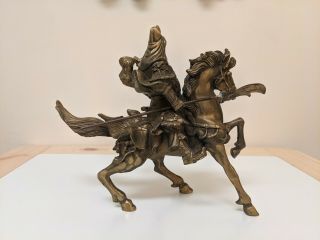 Bronze Antique Statue of Chinese Hero Guan Gong Guan Yu Riding Horse 3