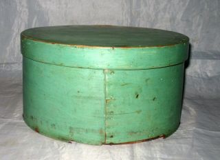 Antique Primitive Firkin Pantry Box Green Paint Wood Wooden