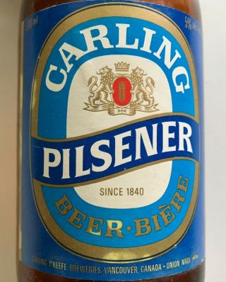 Vtg Carling Pilsner Stubby Beer Bottle 12oz Brown Label O 