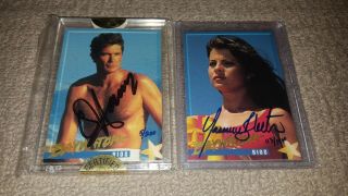 1995 Sports Time Baywatch Auto David Hasselhoff Yasmine Bleeth Autograph Cards