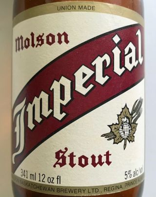 Vtg Molson Imperial Stout Stubby Beer Bottle 12oz Brown Canada 80s Label Og Rare