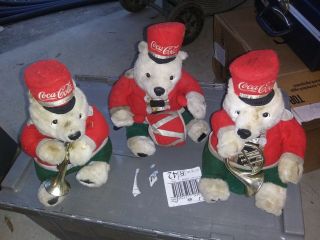 Vintage Coca Cola Plush Polar Bears - Christmas Band Musical - Old - Storage Find - G27