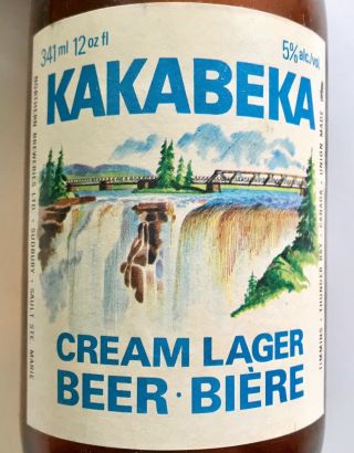 Vtg Kakabeka Cream Lager Stubby Beer Bottle 12oz Brown Northern Brewery Label Og