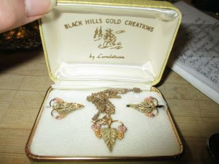 Vintage Landstroms Black Hills Gold Earrings And Necklace Box Set