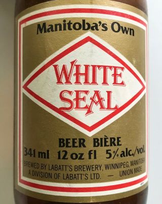 Vtg Labatts White Seal Stubby Beer Bottle 12oz Brown Manitoba Label 70s 80s Rare