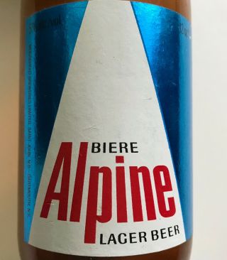 Vtg Moosehead Alpine Lager Stubby Beer Bottle 12oz Brown Canada 80s Cap Label Og