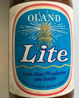 Vtg Oland Lite Light Stubby Beer Bottle 12oz Brown Label Canada 1970s 1980s Rare