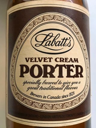 Vtg Labatts Velvet Cream Porter Stubby Beer Bottle 12oz Brown Cap Label 70s 80s