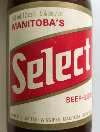 Vtg Labatt Manitoba Select Stubby Beer Bottle 12oz Brown Canada Label 70s 80s Og