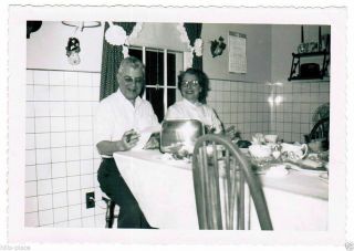 Happy Mid Century Couple Black White Photograph Breakfast Nook Art Deco Toaster