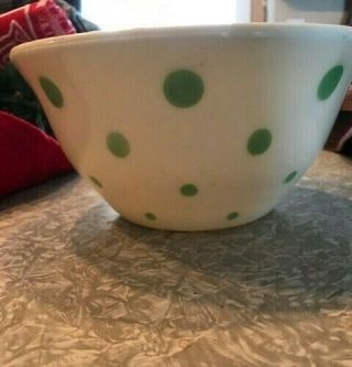 Htf Vintage 9 " Mckee White With Green Dot Glass Mixing Bowl No Fading